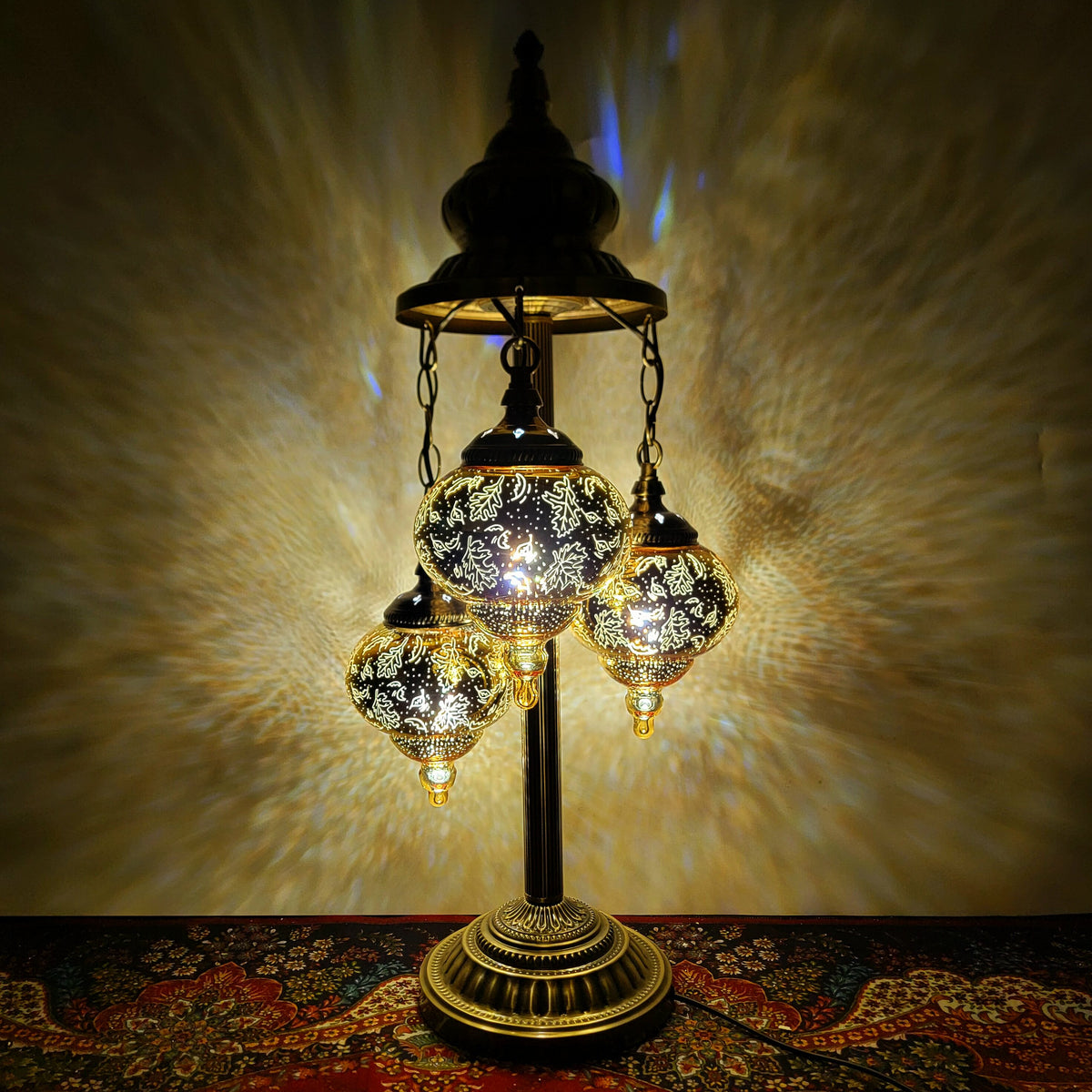 Thermal Crackle Glass Arabian Lantern, Crescent Moon Vintage Table Lamp