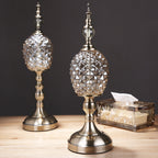Crystal Diamond Cut Glass Table Lamp - Vintage Brass Gold Bedside Lamp