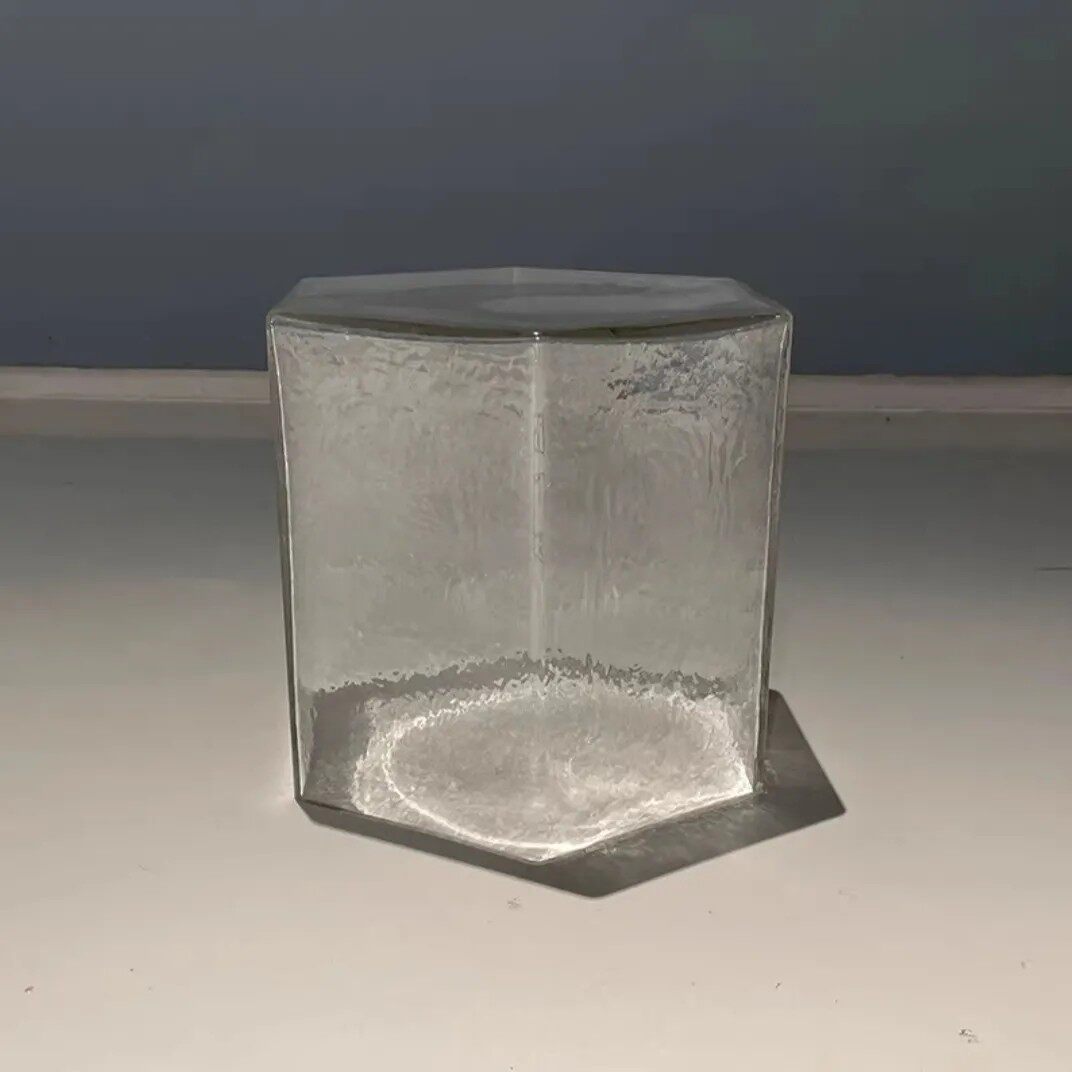 Hand-Blown Hexagonal Glass Side Table, Hollow Thick Glass Stool Accent End Table, Modern Nordic Nightstand Pedestal for Living Room Bedroom