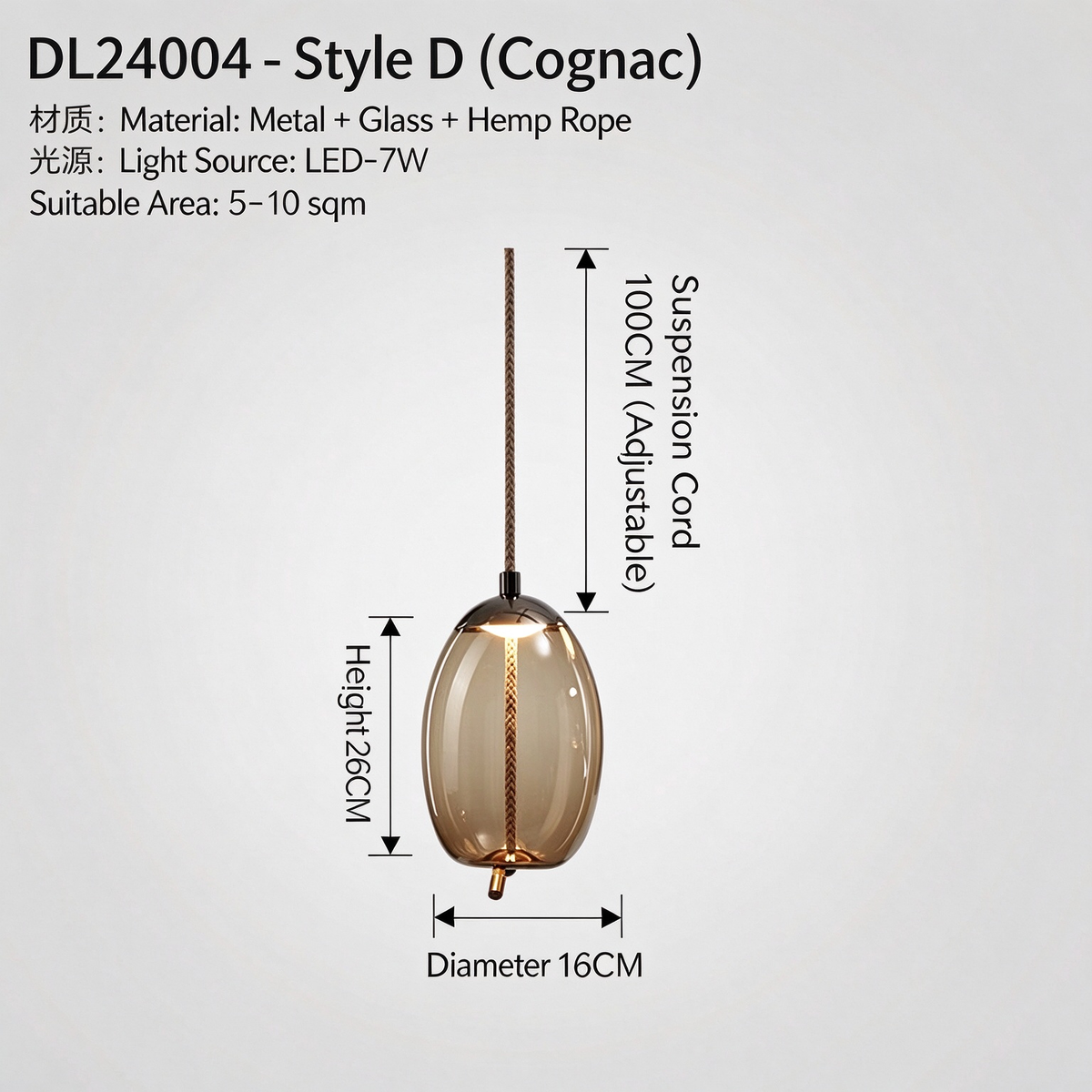 Mid-Century Modern Hand Blown Glass Pendant Light, Nordic Minimalist Hemp Rope Art Pendant Lamp
