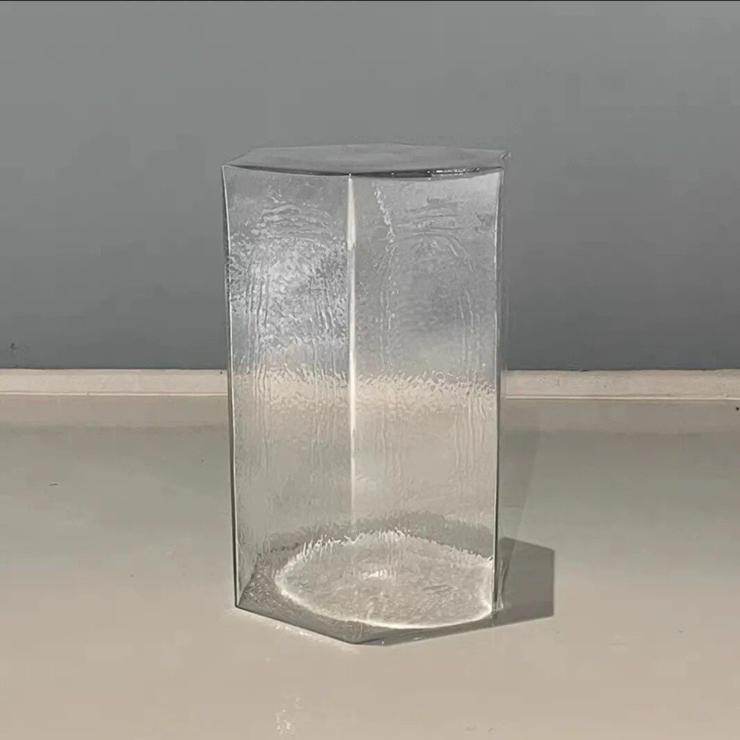 Hand-Blown Hexagonal Glass Side Table, Hollow Thick Glass Stool Accent End Table, Modern Nordic Nightstand Pedestal for Living Room Bedroom