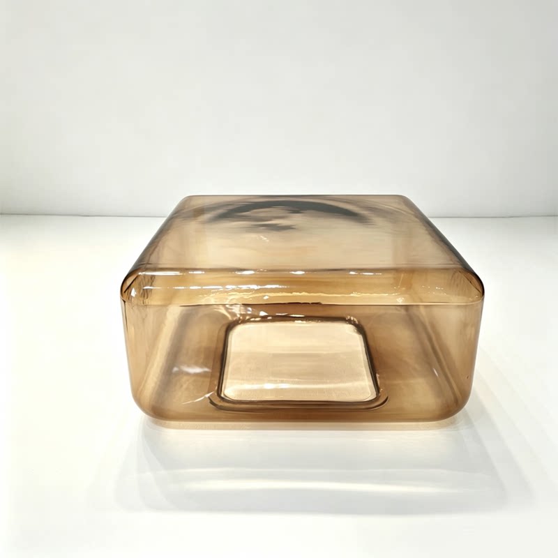 Hand-Blown Amber Glass Cube Coffee Table, Modern Lokum Glass Block Side Table & Nightstand, Hollow Orange Glass Accent Table for Living Room Bedroom