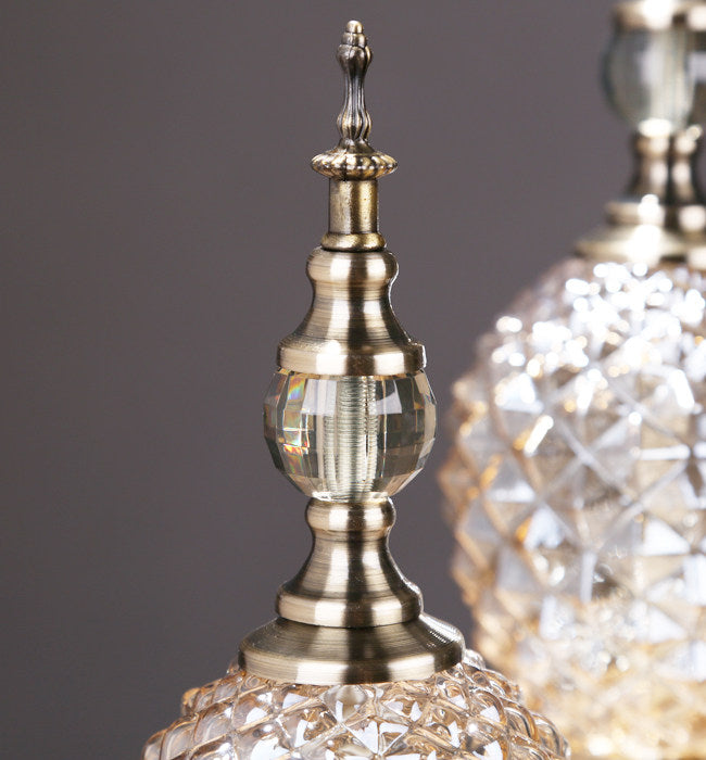 Crystal Diamond Cut Glass Table Lamp - Vintage Brass Gold Bedside Lamp