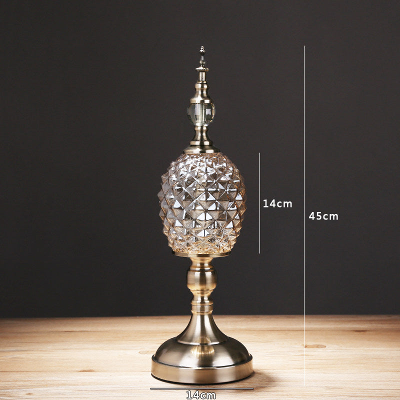Crystal Diamond Cut Glass Table Lamp - Vintage Brass Gold Bedside Lamp