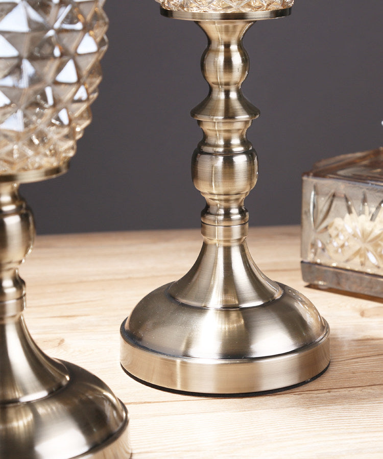 Crystal Diamond Cut Glass Table Lamp - Vintage Brass Gold Bedside Lamp
