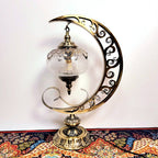 Thermal Crackle Glass Arabian Lantern, Crescent Moon Vintage Table Lamp