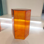 Hand-Blown Hexagonal Glass Side Table, Hollow Thick Glass Stool Accent End Table, Modern Nordic Nightstand Pedestal for Living Room Bedroom