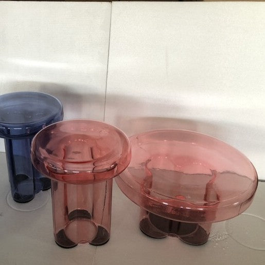 Mushroom Shaped Hand-Blown Thick Glass Round Coffee Table - Modern Tinted Glass Side Table for Living Room