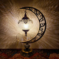Thermal Crackle Glass Arabian Lantern, Crescent Moon Vintage Table Lamp