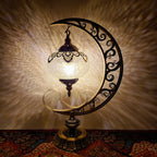 Thermal Crackle Glass Arabian Lantern, Crescent Moon Vintage Table Lamp