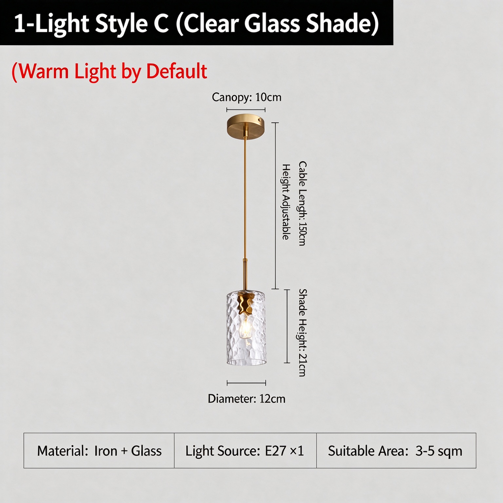 3-Light Hammered Water Ripple Glass Pendant Light, Modern Farmhouse Brass Chandelier for Dining Room Kitchen Island