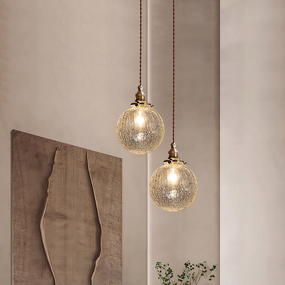 Hand-blown cracked glass globe pendant light, 1.5-meter adjustable cord, perfect for kitchen islands and dining bars