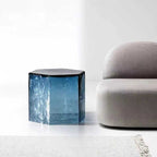 Hand-Blown Hexagonal Glass Side Table, Hollow Thick Glass Stool Accent End Table, Modern Nordic Nightstand Pedestal for Living Room Bedroom