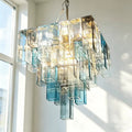 Modern Clear Glass Rectangular Tube Chandelier - Blue Gradient Art Pendant Light