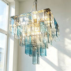 Modern Clear Glass Rectangular Tube Chandelier - Blue Gradient Art Pendant Light