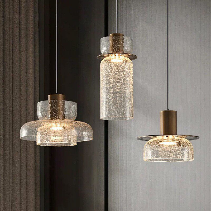 Hand-Blown Crackled Glass  Pendant Light