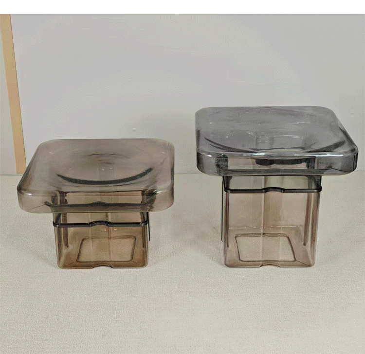Hand-Blown Two-Tone Glass Side Table, Square Thick Glass Top with Hollow Glass Base End Table, Modern Accent Nightstand for Living Room Bedroom