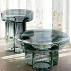 Mushroom Shaped Hand-Blown Thick Glass Round Coffee Table - Modern Tinted Glass Side Table for Living Room