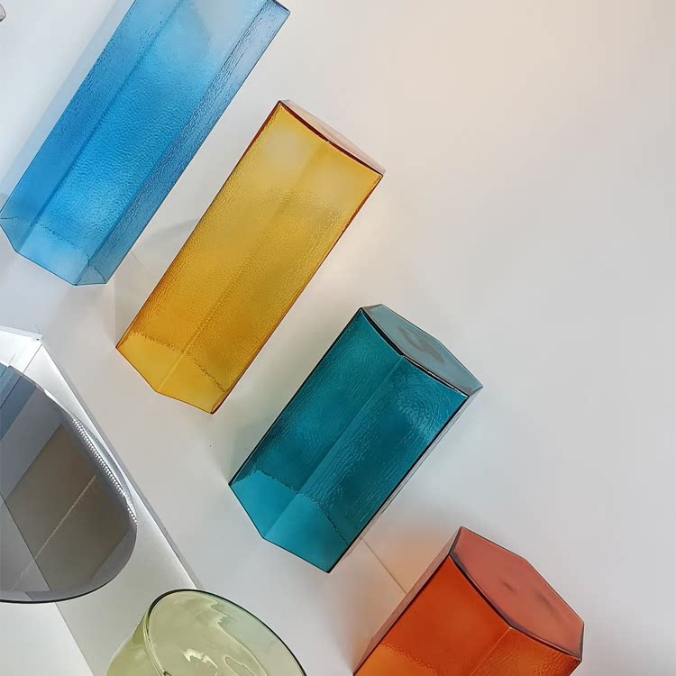 Hand-Blown Hexagonal Glass Side Table, Hollow Thick Glass Stool Accent End Table, Modern Nordic Nightstand Pedestal for Living Room Bedroom