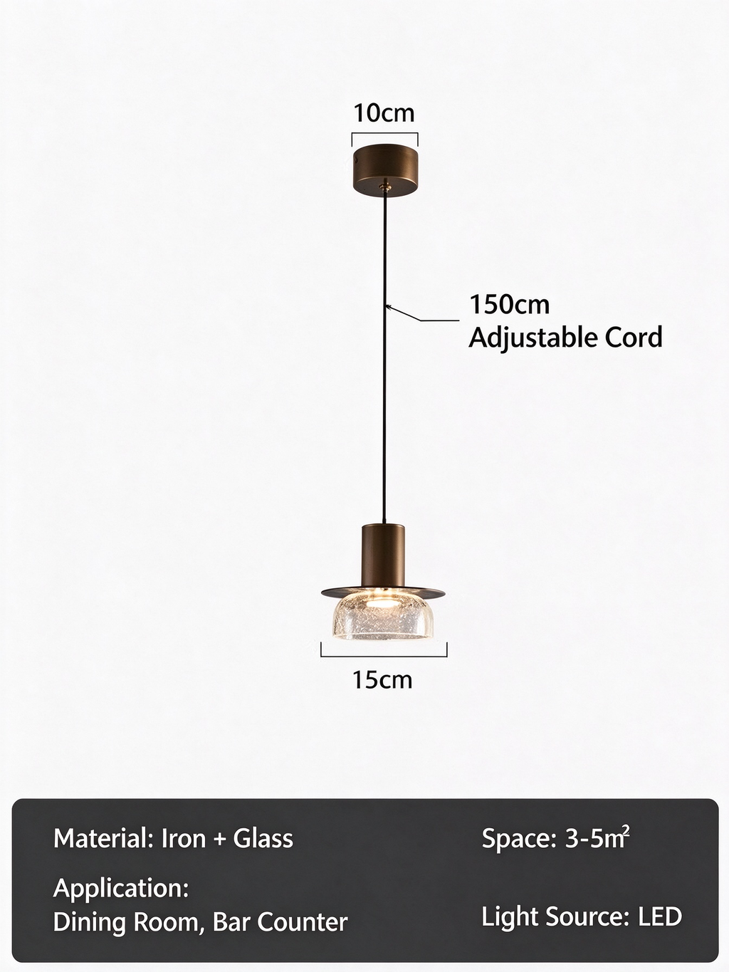 Hand-Blown Crackled Glass  Pendant Light