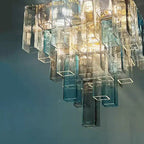 Modern Clear Glass Rectangular Tube Chandelier - Blue Gradient Art Pendant Light