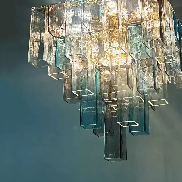 Modern Clear Glass Rectangular Tube Chandelier - Blue Gradient Art Pendant Light
