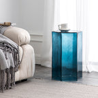 Hand-Blown Hexagonal Glass Side Table, Hollow Thick Glass Stool Accent End Table, Modern Nordic Nightstand Pedestal for Living Room Bedroom