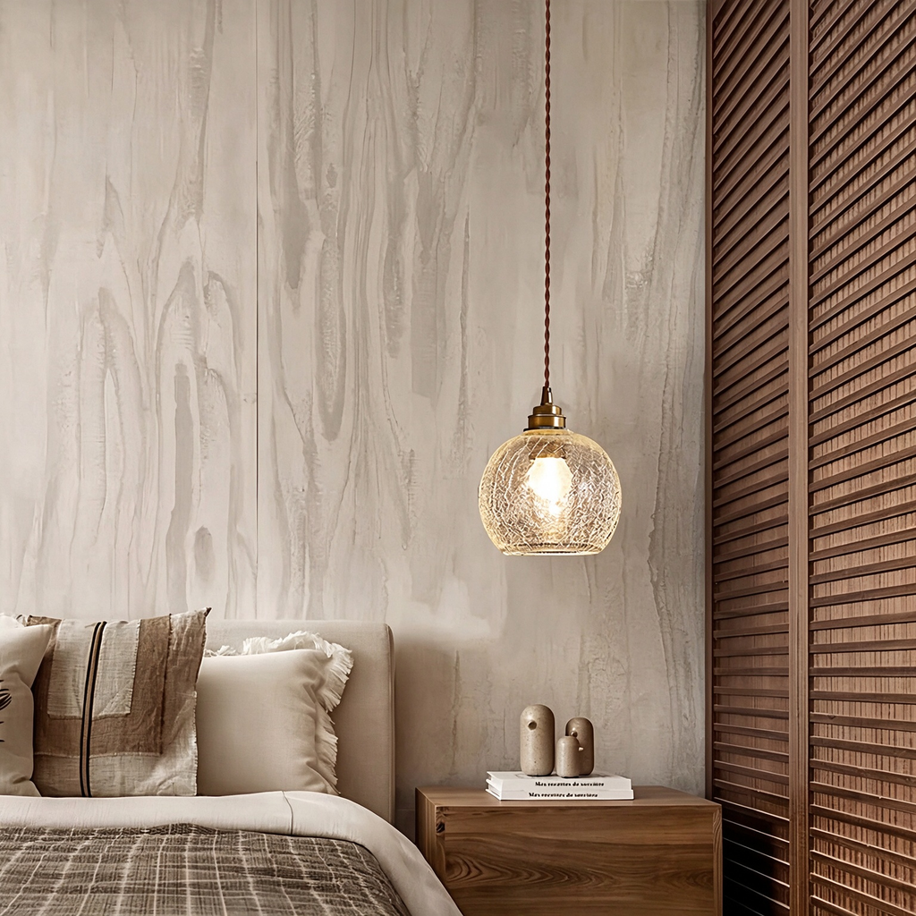 Hand-blown cracked glass globe pendant light, 1.5-meter adjustable cord, perfect for kitchen islands and dining bars