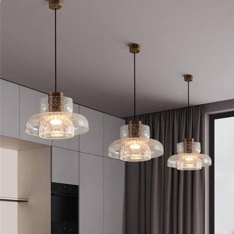 Hand-Blown Crackled Glass  Pendant Light