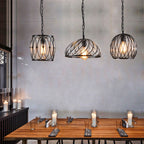 Vintage Industrial Iron Cage Glass Pendant Light - Hand Blown Glass Hanging Lamp