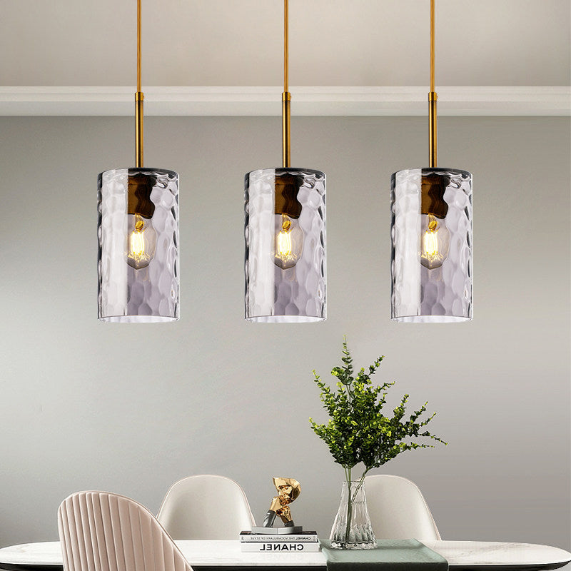 3-Light Hammered Water Ripple Glass Pendant Light, Modern Farmhouse Brass Chandelier for Dining Room Kitchen Island