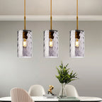 3-Light Hammered Water Ripple Glass Pendant Light, Modern Farmhouse Brass Chandelier for Dining Room Kitchen Island