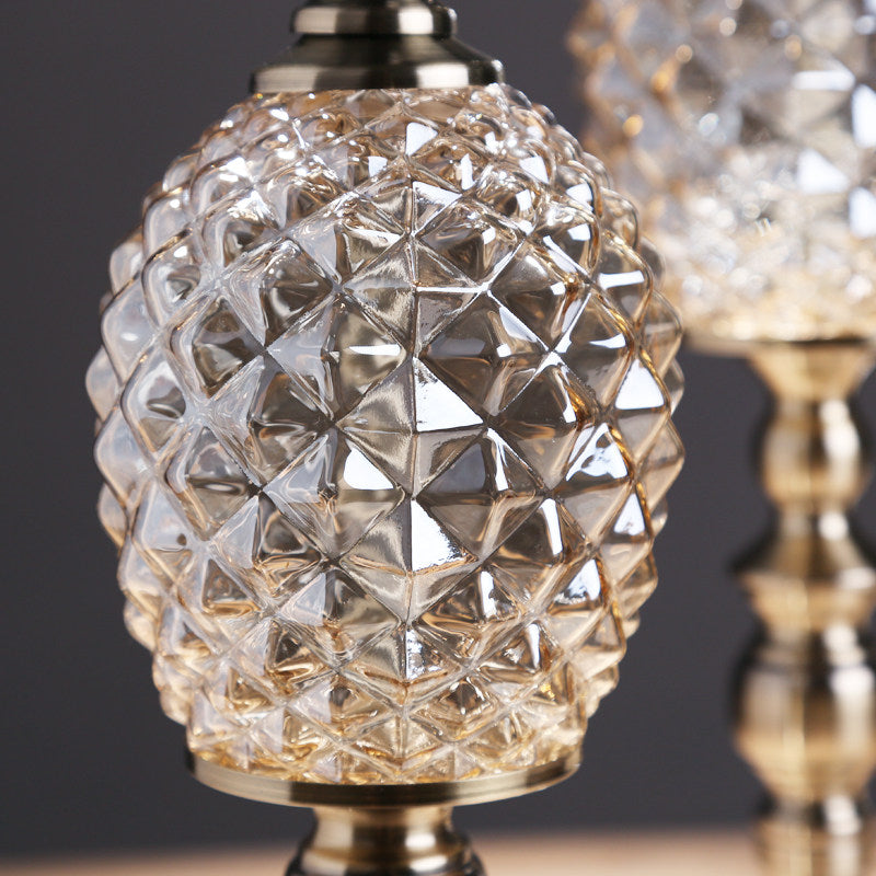 Crystal Diamond Cut Glass Table Lamp - Vintage Brass Gold Bedside Lamp
