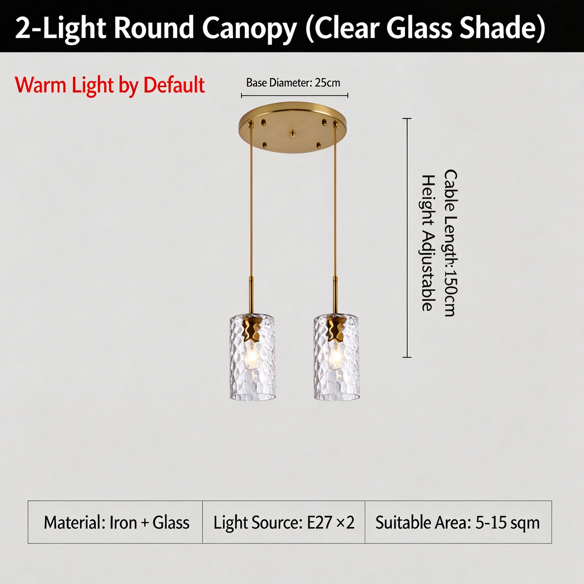 3-Light Hammered Water Ripple Glass Pendant Light, Modern Farmhouse Brass Chandelier for Dining Room Kitchen Island