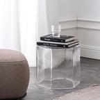 Hand-Blown Hexagonal Glass Side Table, Hollow Thick Glass Stool Accent End Table, Modern Nordic Nightstand Pedestal for Living Room Bedroom