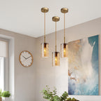 3-Light Hammered Water Ripple Glass Pendant Light, Modern Farmhouse Brass Chandelier for Dining Room Kitchen Island