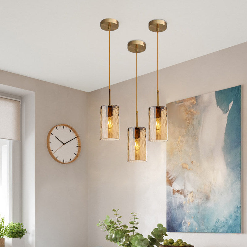 3-Light Hammered Water Ripple Glass Pendant Light, Modern Farmhouse Brass Chandelier for Dining Room Kitchen Island