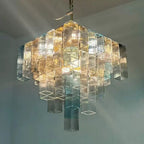 Modern Clear Glass Rectangular Tube Chandelier - Blue Gradient Art Pendant Light