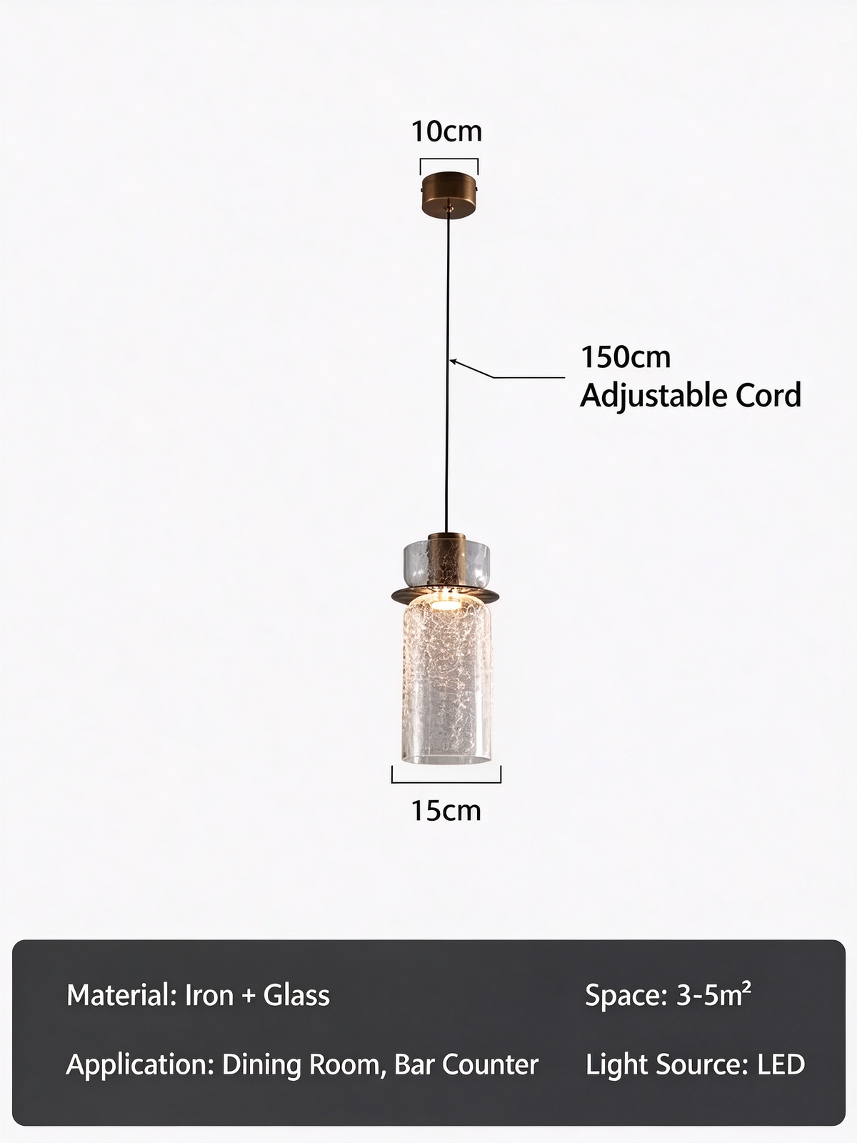 Hand-Blown Crackled Glass  Pendant Light
