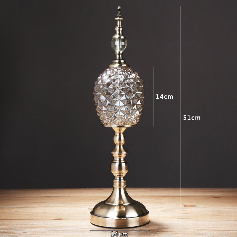 Crystal Diamond Cut Glass Table Lamp - Vintage Brass Gold Bedside Lamp