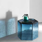 Hand-Blown Hexagonal Glass Side Table, Hollow Thick Glass Stool Accent End Table, Modern Nordic Nightstand Pedestal for Living Room Bedroom