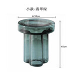 Mushroom Shaped Hand-Blown Thick Glass Round Coffee Table - Modern Tinted Glass Side Table for Living Room