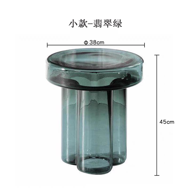 Mushroom Shaped Hand-Blown Thick Glass Round Coffee Table - Modern Tinted Glass Side Table for Living Room