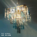 Modern Clear Glass Rectangular Tube Chandelier - Blue Gradient Art Pendant Light