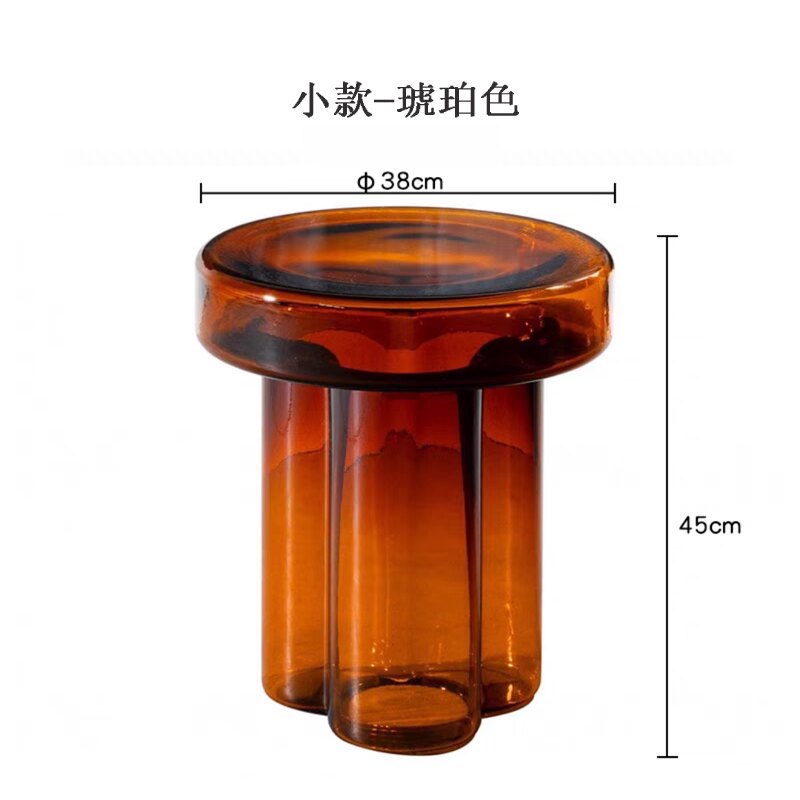 Mushroom Shaped Hand-Blown Thick Glass Round Coffee Table - Modern Tinted Glass Side Table for Living Room