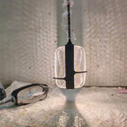 Nordic Oblong Hammered Glass Pendant Light - Black Metal Frame Hanging Lamp