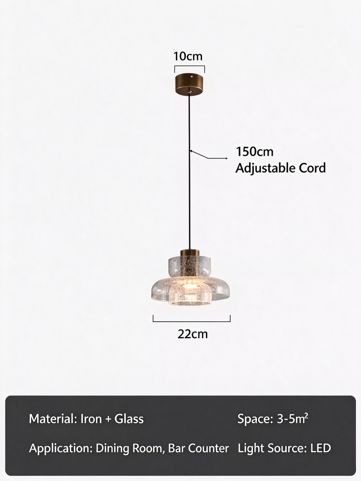 Hand-Blown Crackled Glass  Pendant Light