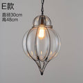 Vintage Industrial Iron Cage Glass Pendant Light - Hand Blown Glass Hanging Lamp