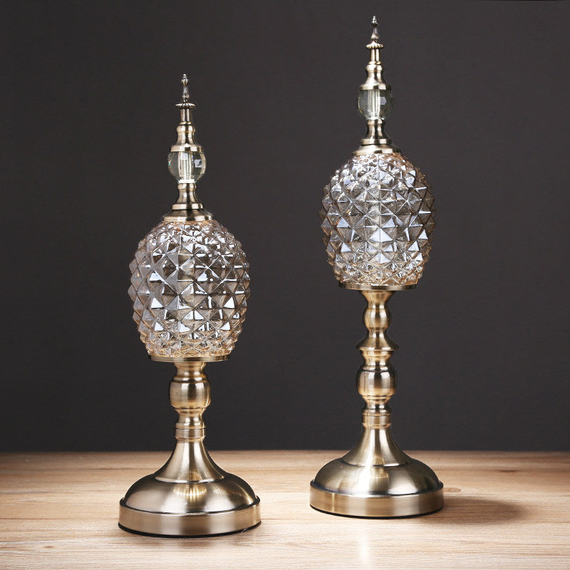 Crystal Diamond Cut Glass Table Lamp - Vintage Brass Gold Bedside Lamp