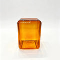 Hand-Blown Amber Glass Cube Coffee Table, Modern Lokum Glass Block Side Table & Nightstand, Hollow Orange Glass Accent Table for Living Room Bedroom